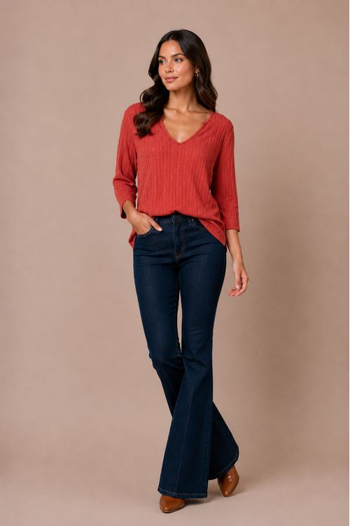 Blusa tricot decote hippie CEREJA